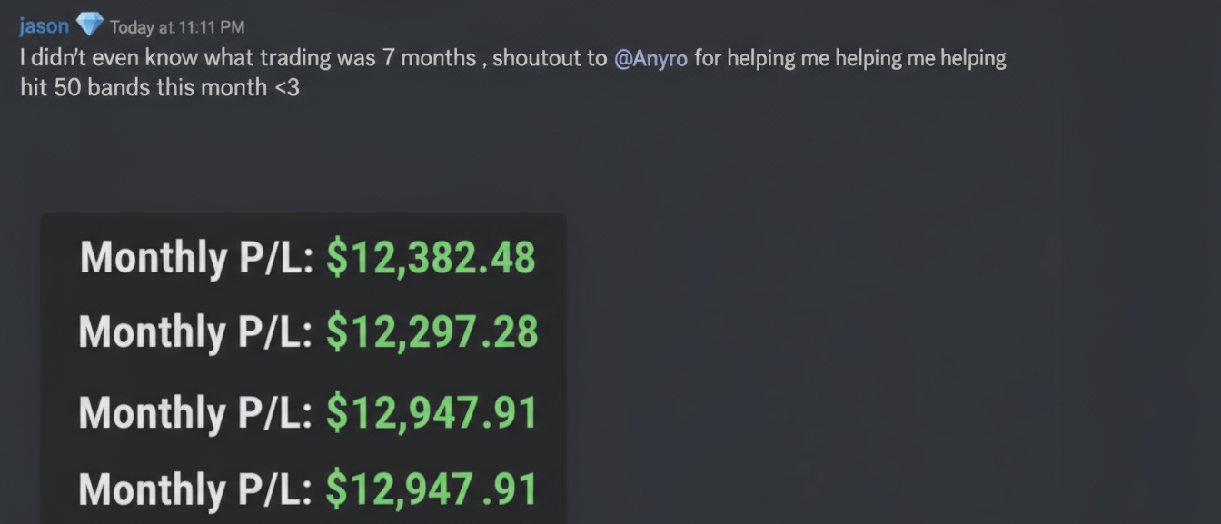 Live trading account dashboard showing real-time profitable trades and monthly gains