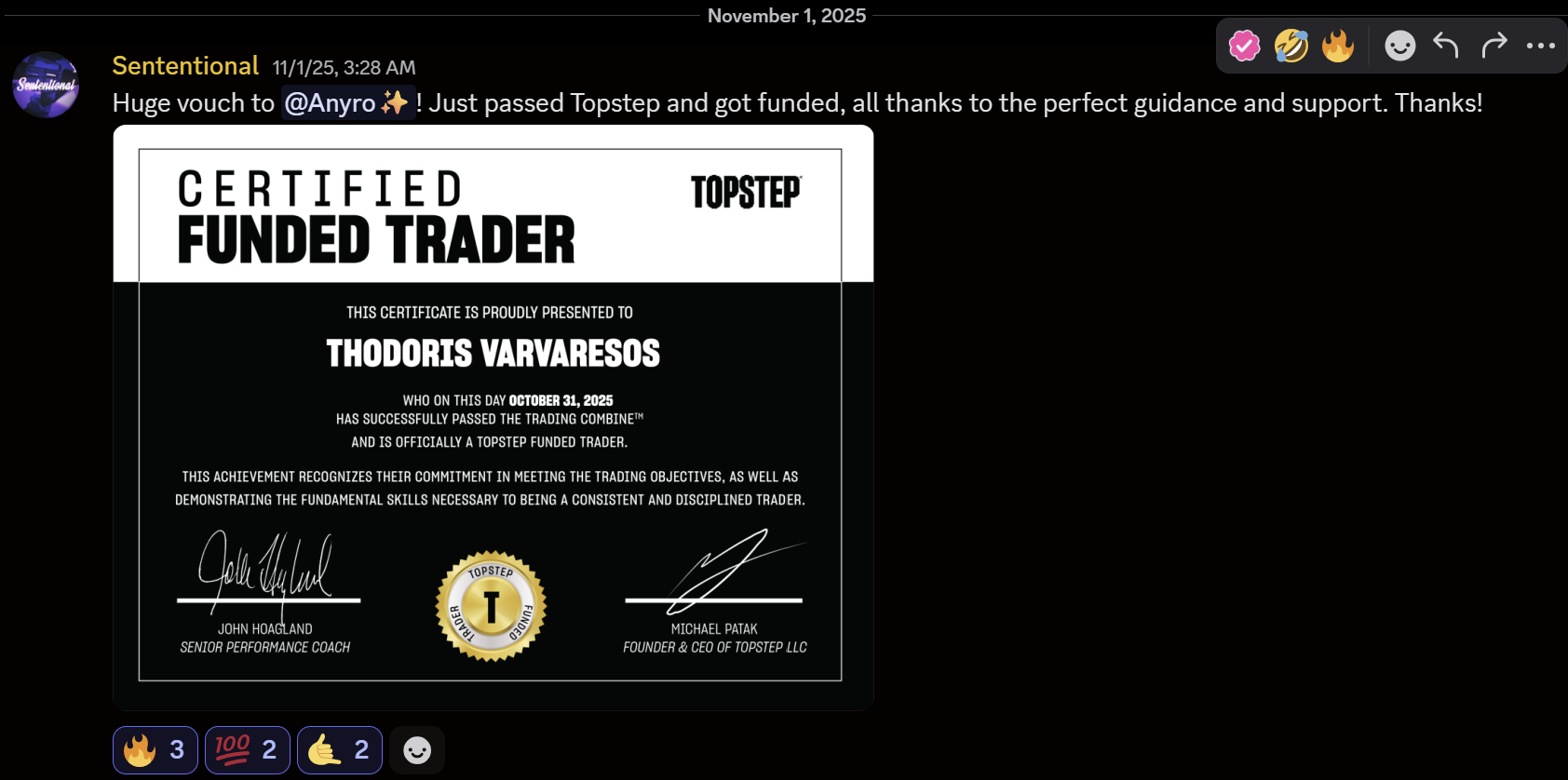 Verified payment proof from successful FuturesHive student trader achieving payout